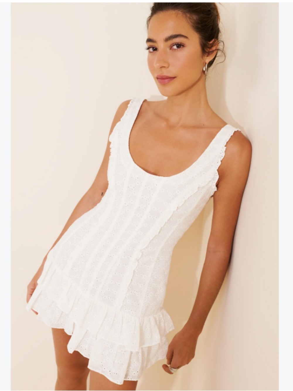 Danielle Guizio Dress Rachelle Eyelet Ruffle Mini in White